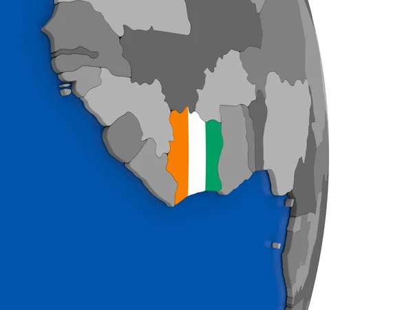 Côte d'Ivoire sur le globe avec drapeau — Photo