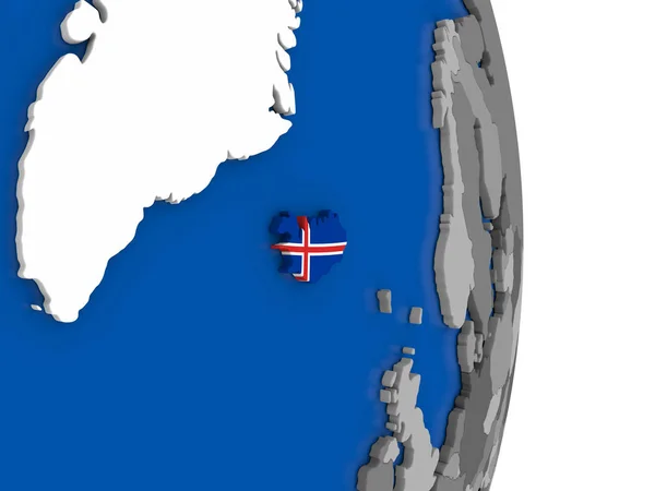 Ісландія на земній кулі з прапором — стокове фото