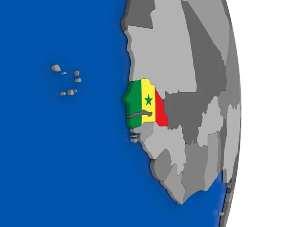 Senegal auf Globus mit Fahne — Stockfoto