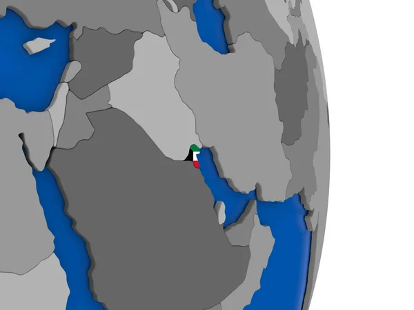 Kuwait no globo com bandeira — Fotografia de Stock