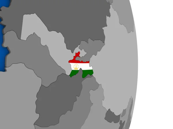 Tagikistan sul globo con bandiera — Foto Stock