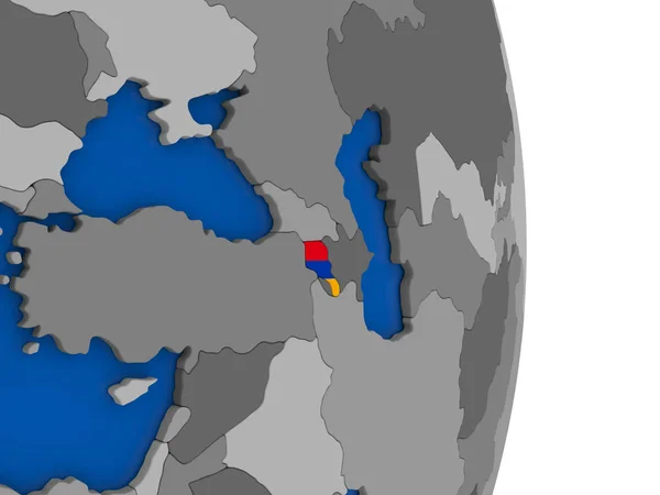 Вірменія на земній кулі з прапором — стокове фото
