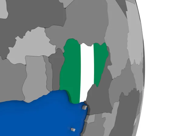 Nigeria op wereldbol met vlag — Stockfoto