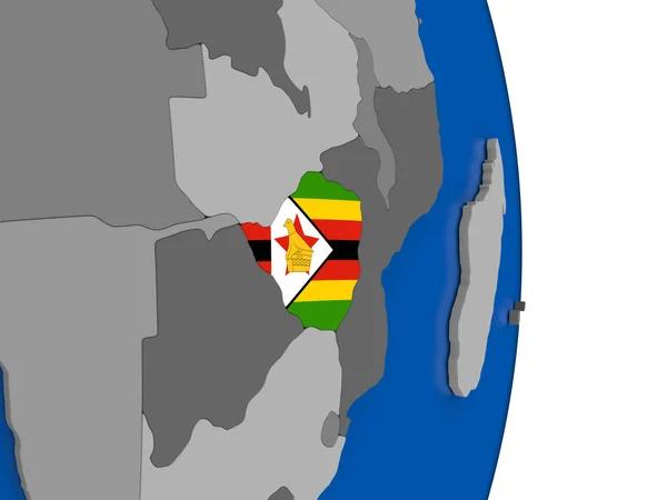 Zimbábue no globo com bandeira — Fotografia de Stock