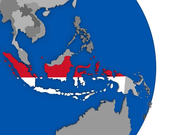 Indonesië op wereldbol met vlag — Stockfoto