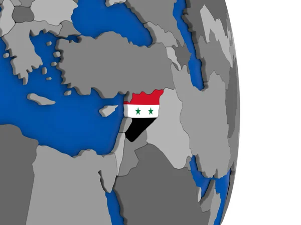Síria no globo com bandeira — Fotografia de Stock