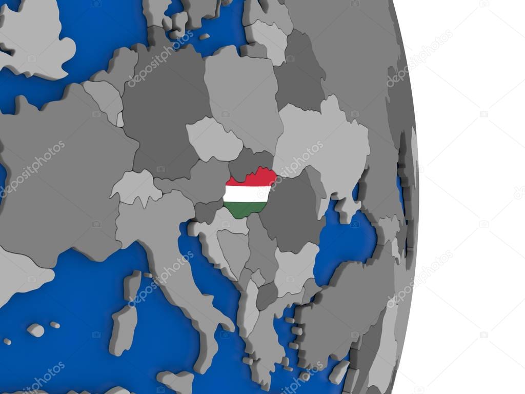 Hungary on globe with flag