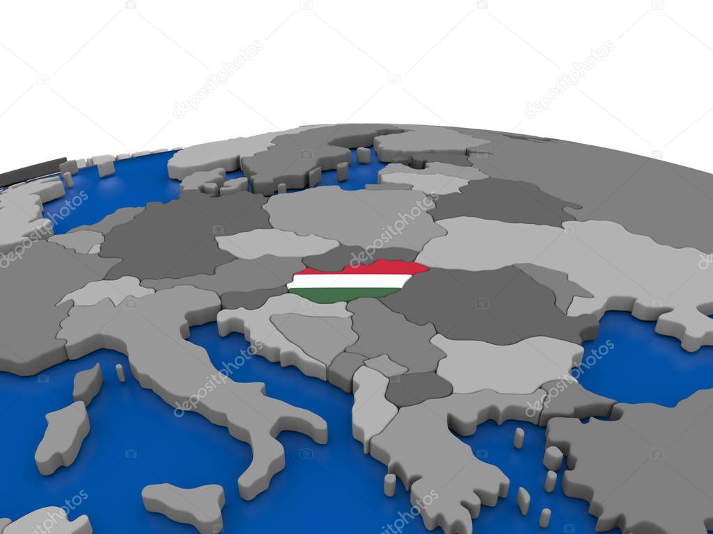 Hungary on 3D globe