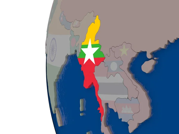 Myanmar mit Nationalflagge — Stockfoto