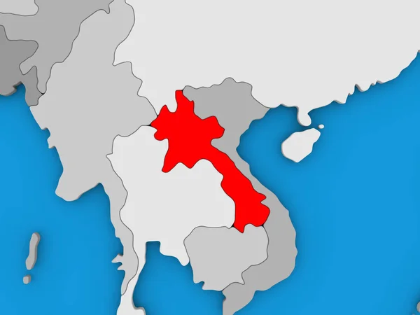 Laos in red on globe — Stock Photo, Image