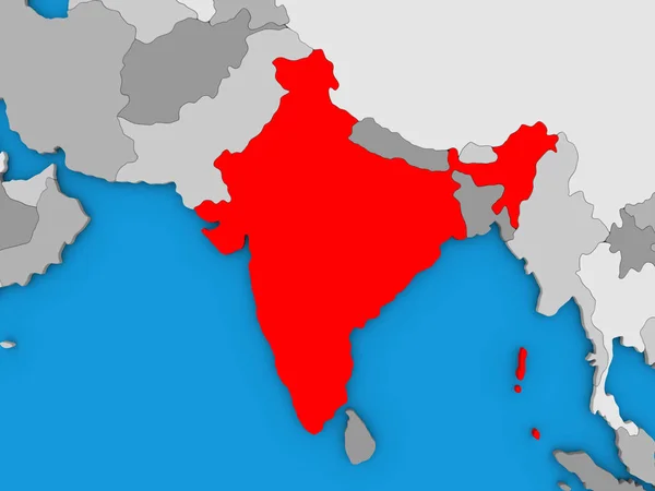 India in red on globe — Stock Photo, Image
