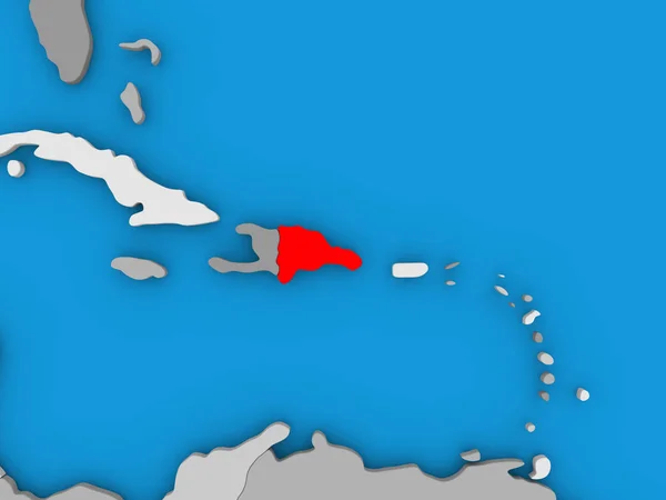 Dominicaanse Republiek in het rood op wereldbol — Stockfoto