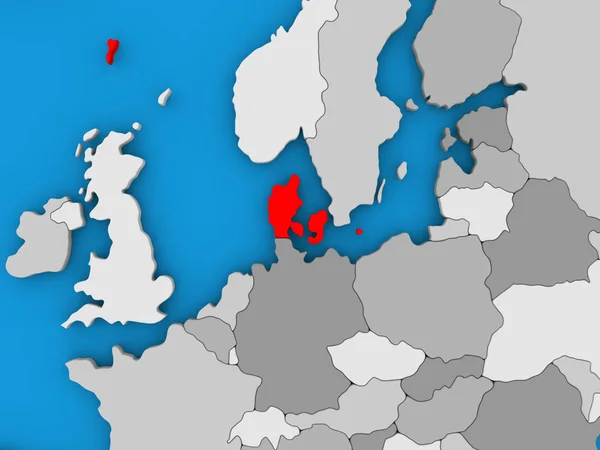 Danimarca in rosso sul globo — Foto Stock