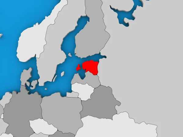 Estland in het rood op wereldbol — Stockfoto