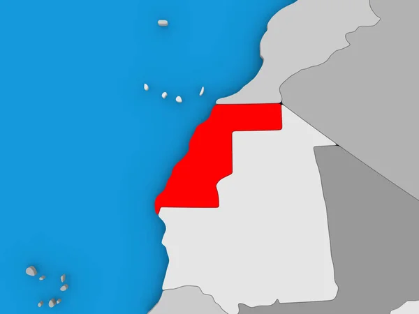Saara Ocidental em vermelho no globo — Fotografia de Stock