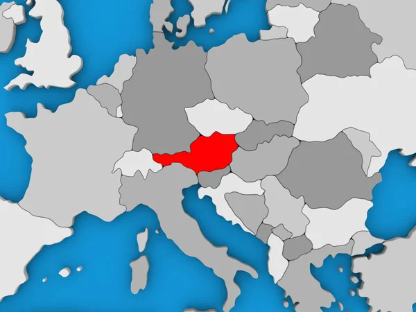Австрия в красном на глобусе — стоковое фото