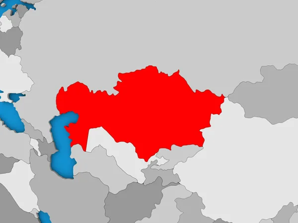Казахстан в красном на земном шаре — стоковое фото