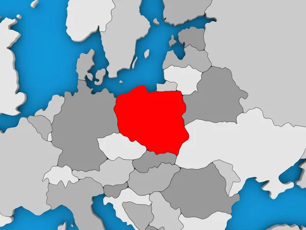 Polonia en rojo sobre globo — Foto de Stock