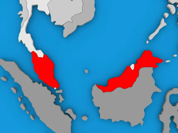 Malesia in rosso sul globo — Foto Stock