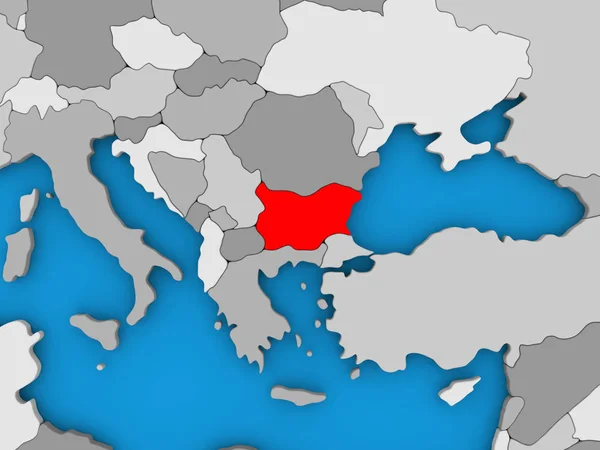 Bulharsko v červené barvě na zeměkouli — Stock fotografie