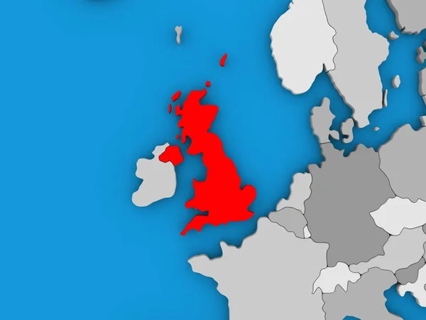 United Kingdom in red on globe — Stock Photo, Image
