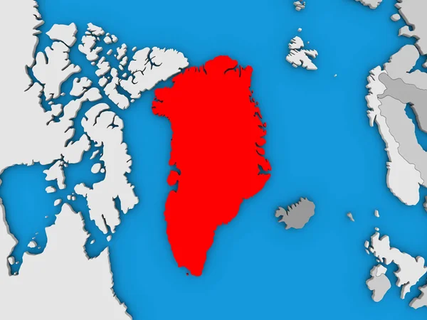 Grónsko v červené barvě na zeměkouli — Stock fotografie