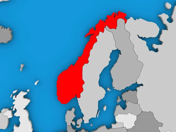 Noorwegen in het rood op wereldbol — Stockfoto