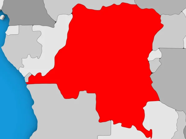 Демократическая Республика Конго в красном на земном шаре — стоковое фото