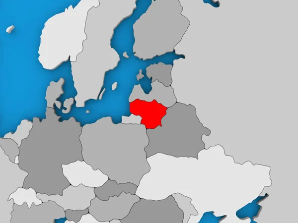 Litauen in Rot auf Globus — Stockfoto