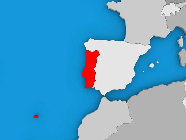 Португалия в красном на глобусе — стоковое фото