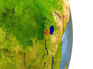 Rwanda in red on Earth clipart