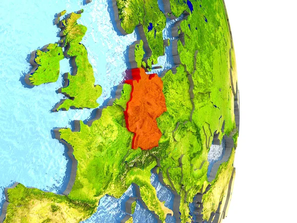 지구에 빨간색으로 독일 — 스톡 사진