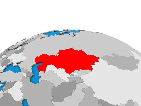 Казахстан на глобусе в красном — стоковое фото