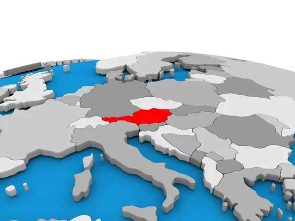 Austria na świecie w kolorze czerwonym — Zdjęcie stockowe