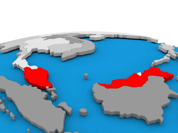 Malásia no globo em vermelho — Fotografia de Stock
