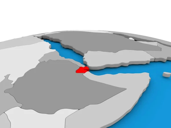Džibutsko na zeměkouli v červené barvě — Stock fotografie