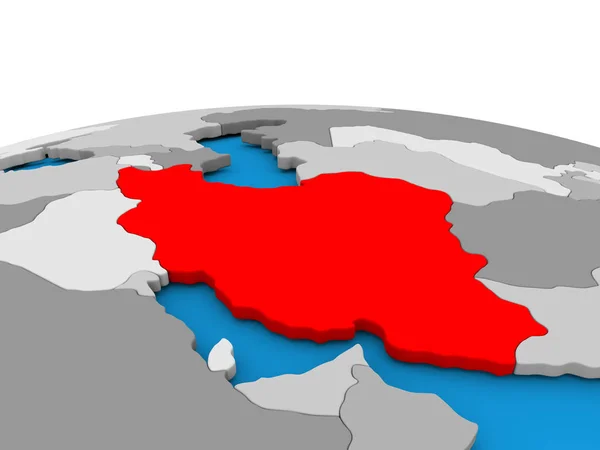 Iran on globe in red — Stock Photo, Image