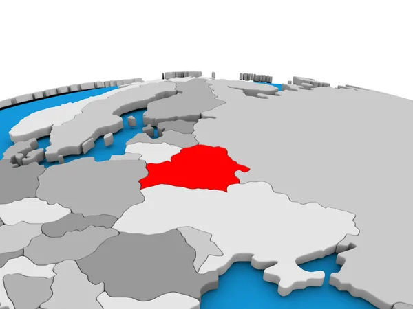 Беларусь на земном шаре в красном — стоковое фото