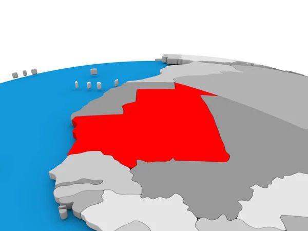 Mauretanien auf Globus in Rot — Stockfoto