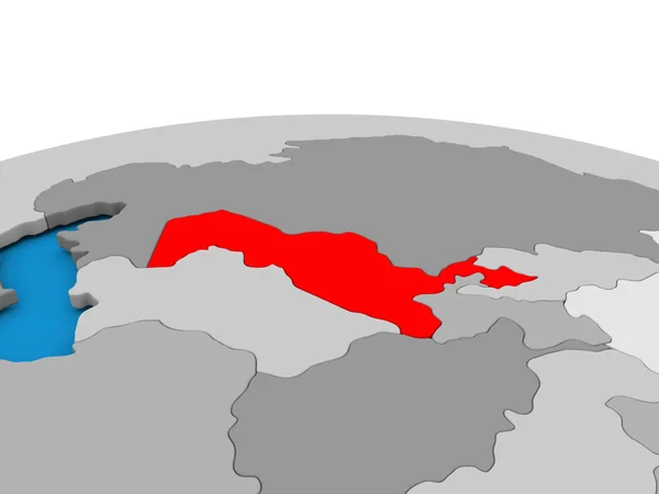 Özbekistan kırmızı küre üzerinde — Stok fotoğraf