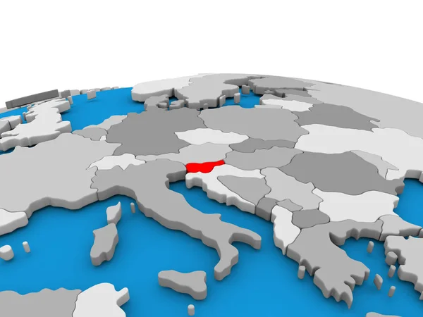 Slovinsko na zeměkouli v červené barvě — Stock fotografie