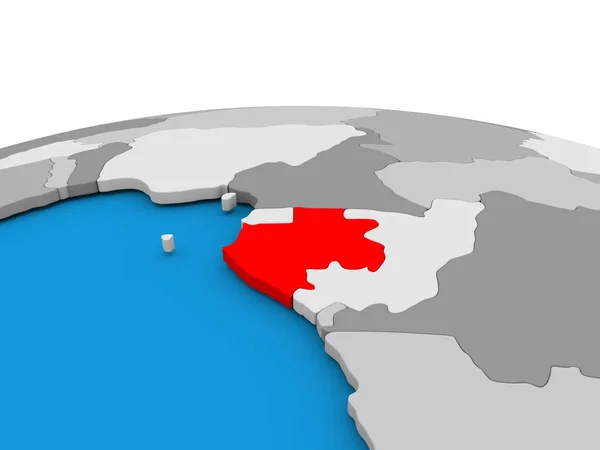 Gabon na zeměkouli v červené barvě — Stock fotografie