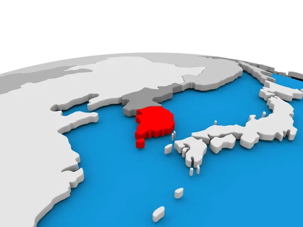 Corea del Sur en globo en rojo — Foto de Stock