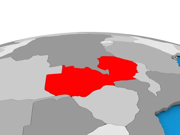 Zambia op wereldbol in het rood — Stockfoto