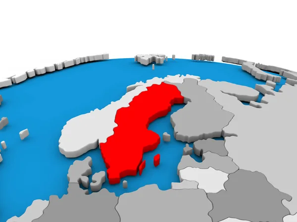 Szwecja na świecie w kolorze czerwonym — Zdjęcie stockowe