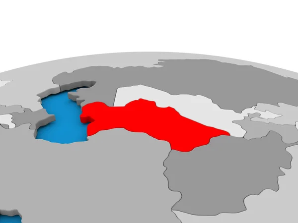 Туркменистан на земном шаре в красном — стоковое фото