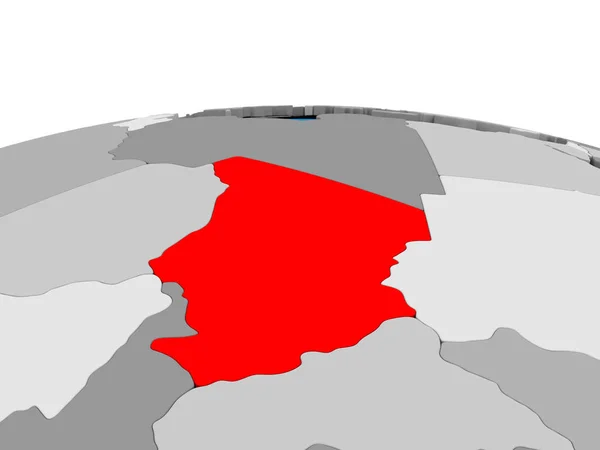 Chad auf Globus in rot — Stockfoto