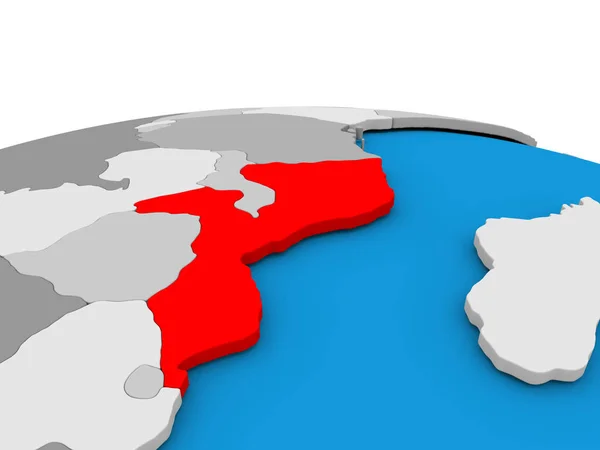 Mosambik auf Globus in Rot — Stockfoto