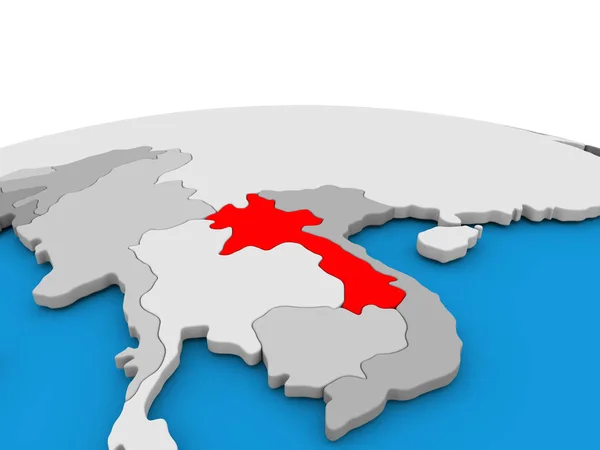 Laos op wereldbol in het rood — Stockfoto
