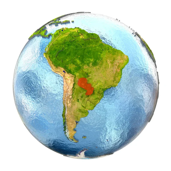 Paraguay in red on full Earth — Stock Photo, Image